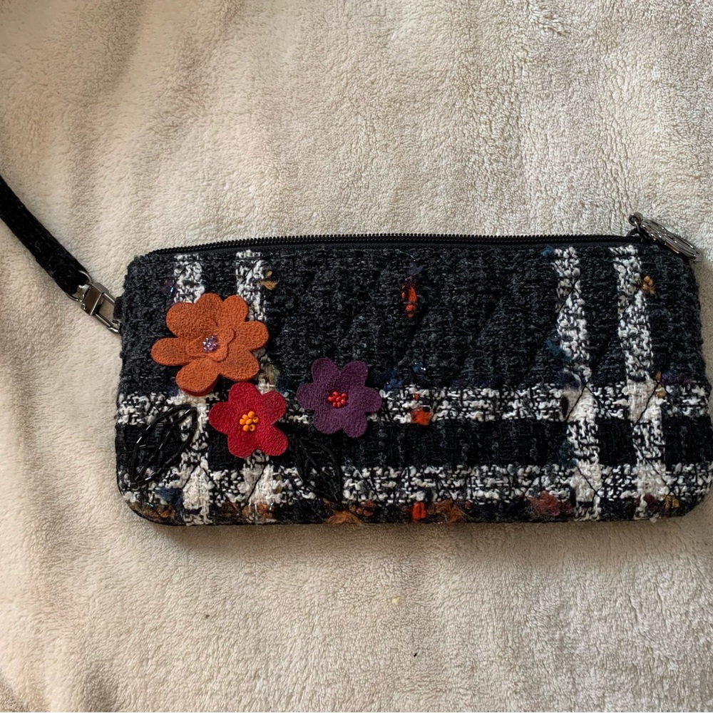 Vera Bradley Black and White Clutch with Floral Accents